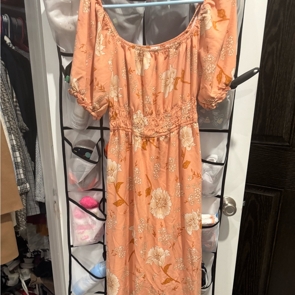 Floral Peach Off-Shoulder Dress